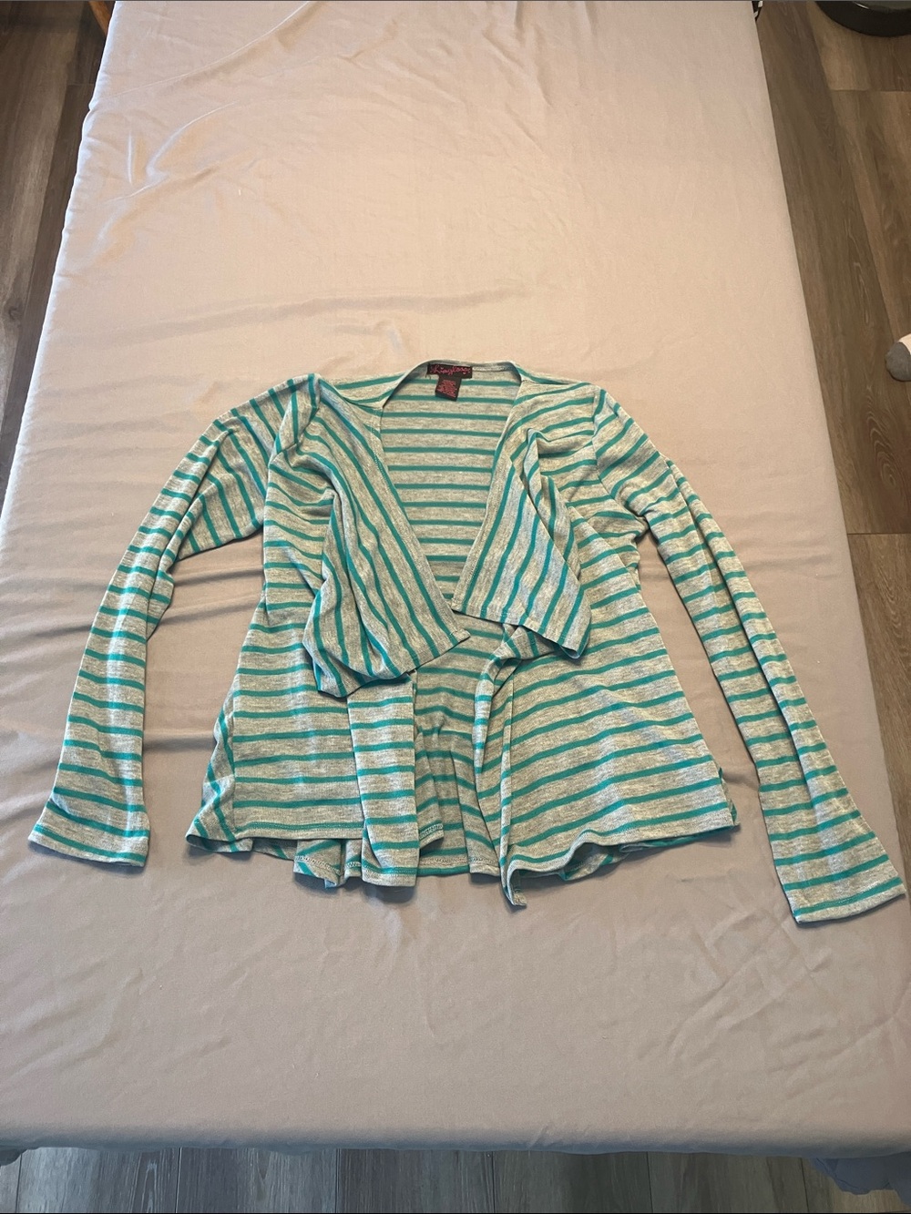 Striped Open-Front Cardigan in Mint and White